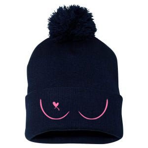 Breast Cancer Awareness Breast Heart Pom Pom 12in Knit Beanie