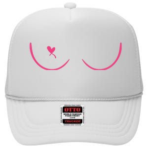 Breast Cancer Awareness Breast Heart High Crown Mesh Back Trucker Hat