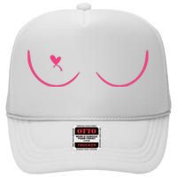 Breast Cancer Awareness Breast Heart High Crown Mesh Back Trucker Hat