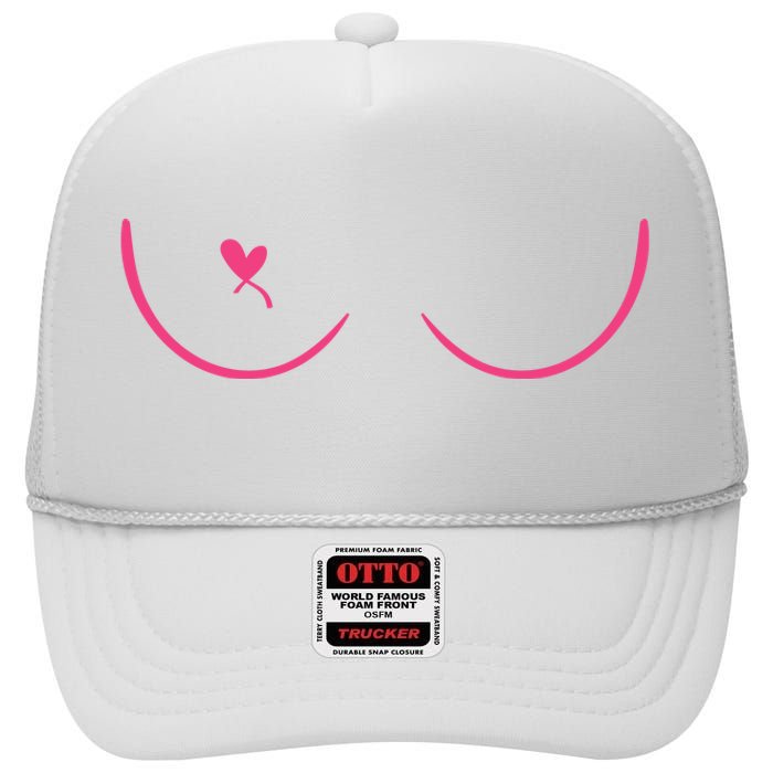 Breast Cancer Awareness Breast Heart High Crown Mesh Back Trucker Hat