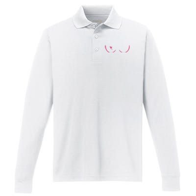 Breast Cancer Awareness Breast Heart Performance Long Sleeve Polo