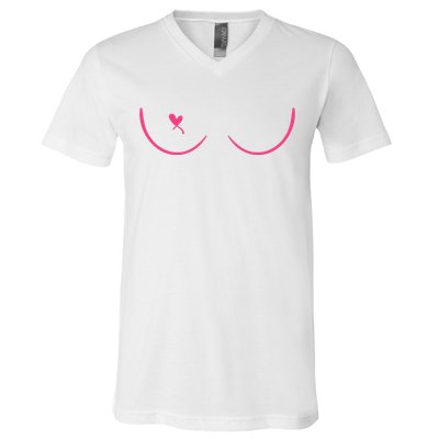 Breast Cancer Awareness Breast Heart V-Neck T-Shirt