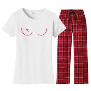 Breast Cancer Awareness Breast Heart Women's Flannel Pajama Set