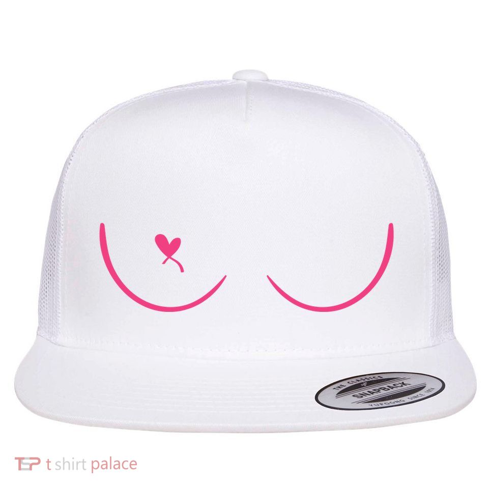 Breast Cancer Awareness Breast Heart Flat Bill Trucker Hat