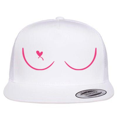 Breast Cancer Awareness Breast Heart Flat Bill Trucker Hat