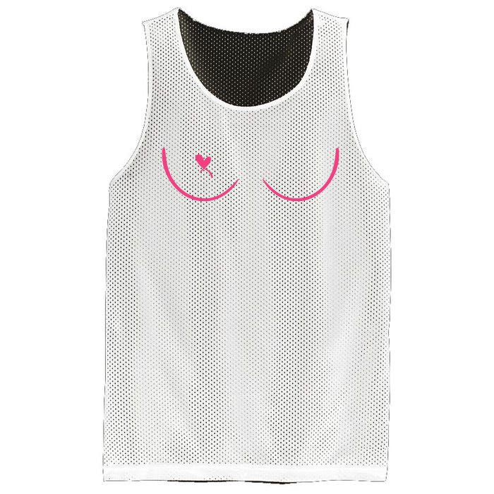 Breast Cancer Awareness Breast Heart Mesh Reversible Basketball Jersey Tank