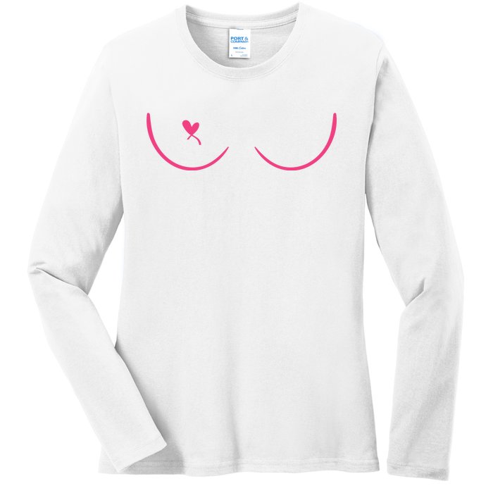 Breast Cancer Awareness Breast Heart Ladies Long Sleeve Shirt