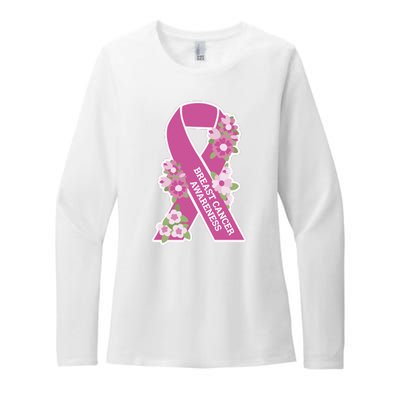 Breast Cancer Awareness Floral Womens CVC Long Sleeve Shirt