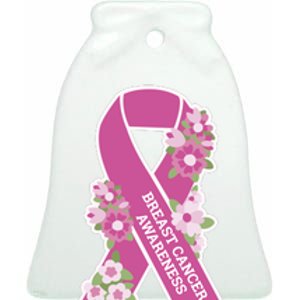 Breast Cancer Awareness Floral Ceramic Bell Ornament