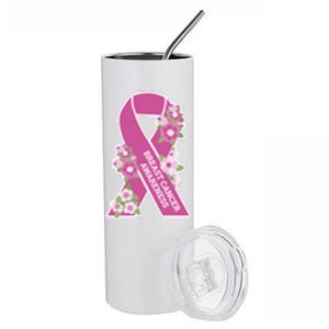 Breast Cancer Awareness Floral Stainless Steel Tumbler