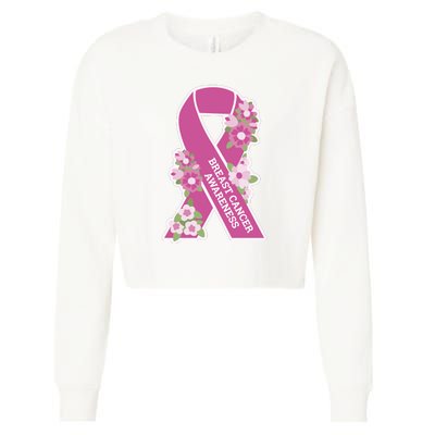 Breast Cancer Awareness Floral Cropped Pullover Crew