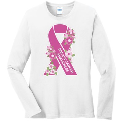 Breast Cancer Awareness Floral Ladies Long Sleeve Shirt