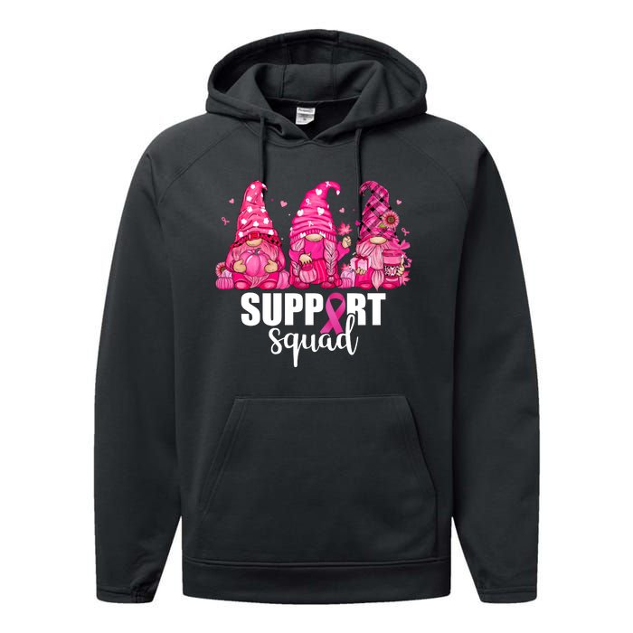 Breast Cancer Awareness Gnomes Support Squad Performance Fleece Hoodie