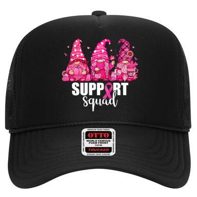 Breast Cancer Awareness Gnomes Support Squad High Crown Mesh Back Trucker Hat