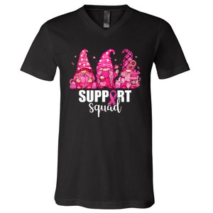 Breast Cancer Awareness Gnomes Support Squad V-Neck T-Shirt