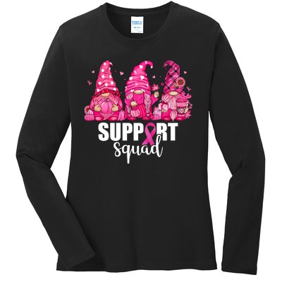 Breast Cancer Awareness Gnomes Support Squad Ladies Long Sleeve Shirt