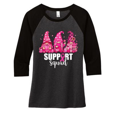 Breast Cancer Awareness Gnomes Support Squad Women's Tri-Blend 3/4-Sleeve Raglan Shirt