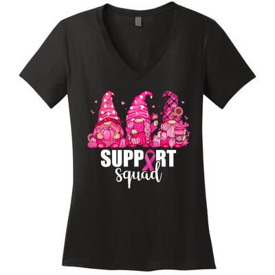 Breast Cancer Awareness Gnomes Support Squad Women's V-Neck T-Shirt