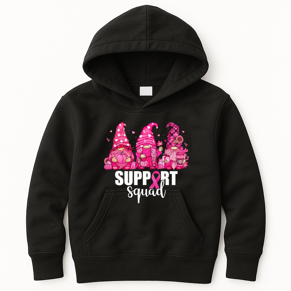Breast Cancer Awareness Gnomes Support Squad Kids Hoodie