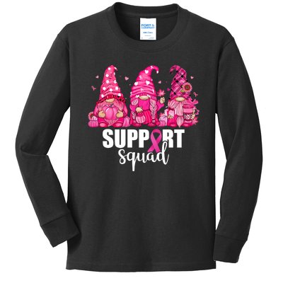 Breast Cancer Awareness Gnomes Support Squad Kids Long Sleeve Shirt