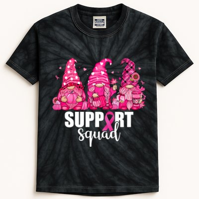 Breast Cancer Awareness Gnomes Support Squad Kids Tie-Dye T-Shirt