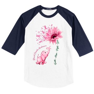 Breast Cancer Awareness Sunflower Elephant Pink Ribbon Baseball Sleeve Shirt