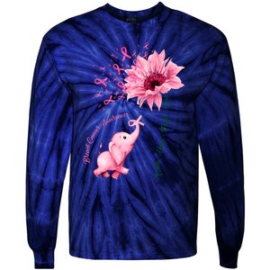 Breast Cancer Awareness Sunflower Elephant Pink Ribbon Tie-Dye Long Sleeve Shirt