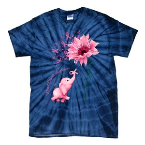 Breast Cancer Awareness Sunflower Elephant Pink Ribbon Tie-Dye T-Shirt