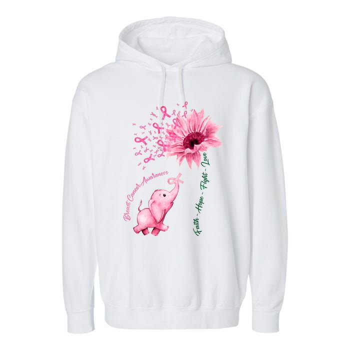 Breast Cancer Awareness Sunflower Elephant Pink Ribbon Garment-Dyed Fleece Hoodie