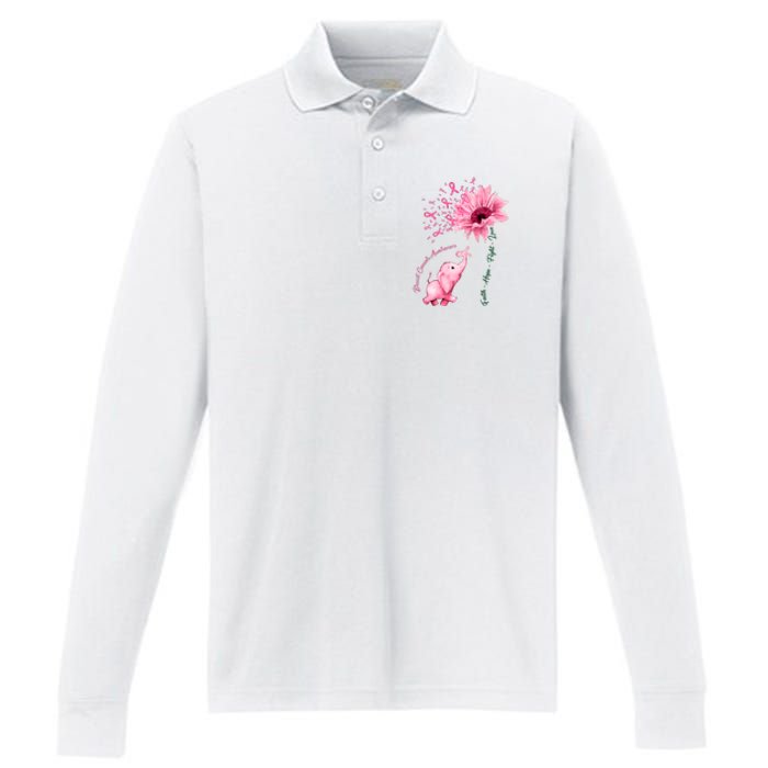 Breast Cancer Awareness Sunflower Elephant Pink Ribbon Performance Long Sleeve Polo