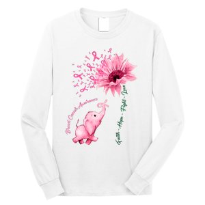 Breast Cancer Awareness Sunflower Elephant Pink Ribbon Long Sleeve Shirt