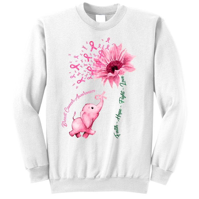 Breast Cancer Awareness Sunflower Elephant Pink Ribbon Sweatshirt