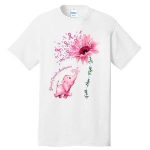 Breast Cancer Awareness Sunflower Elephant Pink Ribbon Tall T-Shirt