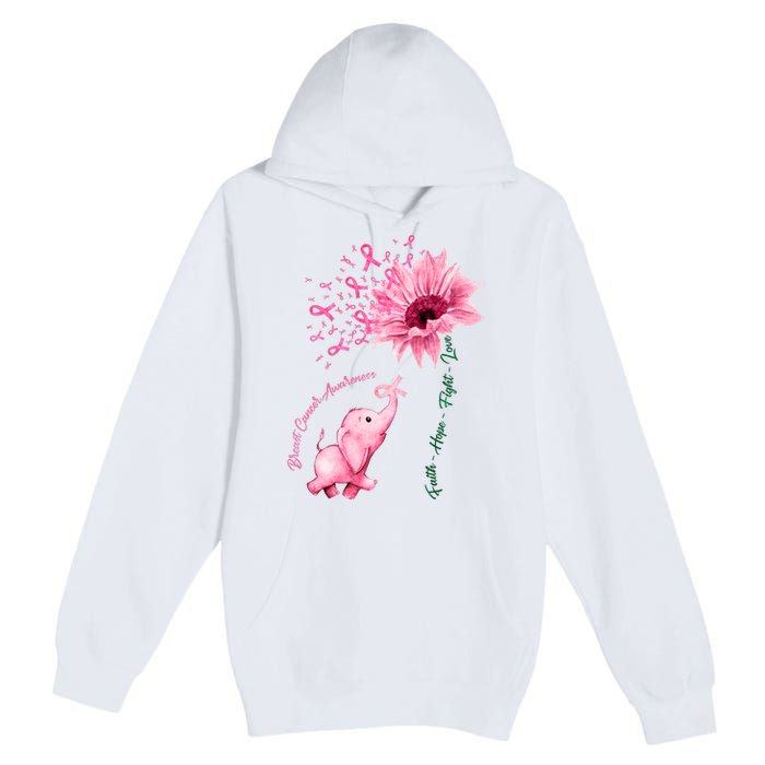 Breast Cancer Awareness Sunflower Elephant Pink Ribbon Premium Pullover Hoodie