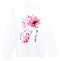 Breast Cancer Awareness Sunflower Elephant Pink Ribbon Premium Crewneck Sweatshirt