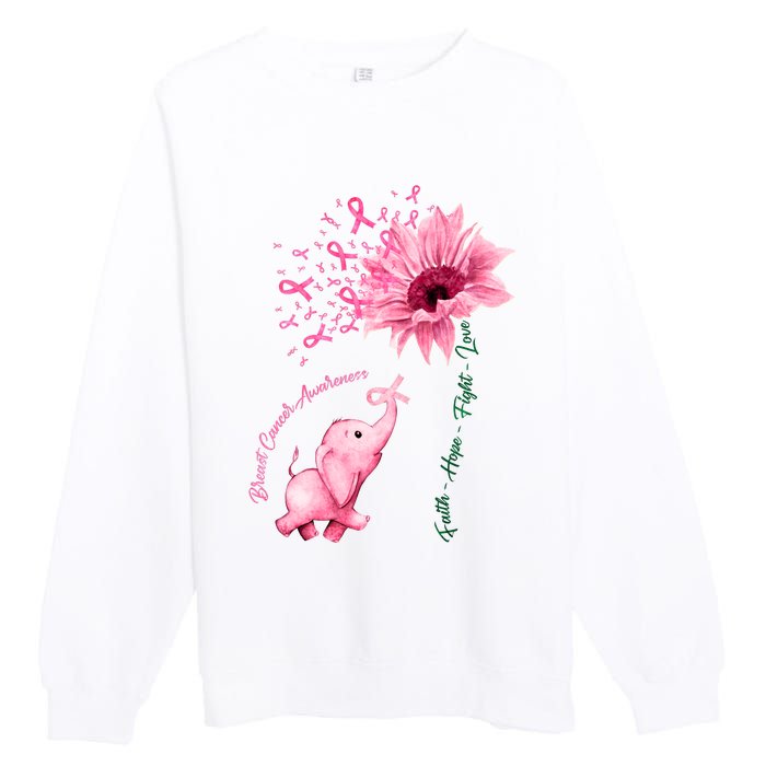 Breast Cancer Awareness Sunflower Elephant Pink Ribbon Premium Crewneck Sweatshirt