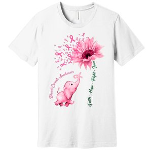 Breast Cancer Awareness Sunflower Elephant Pink Ribbon Premium T-Shirt