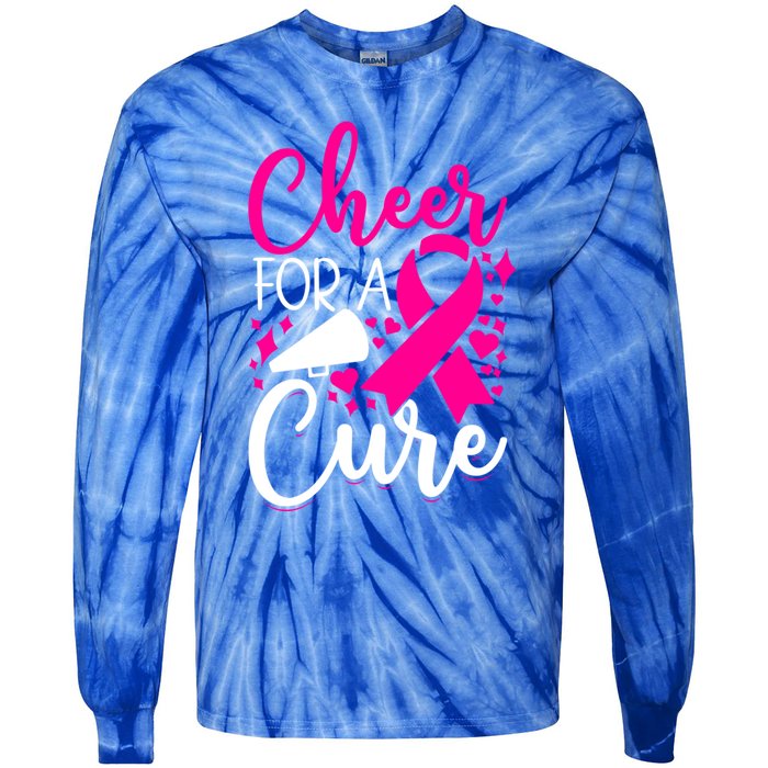 Breast Cancer Awareness Mom Cheerleading Cheer For The Cure Gift Tie-Dye Long Sleeve Shirt