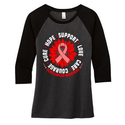 Blood Cancer Awareness Hope Support Love Cure Courage Women's Tri-Blend 3/4-Sleeve Raglan Shirt