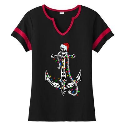 Boating Christmas Anchor Santa Lights Sailing Boat Sailor Gift Ladies Halftime Notch Neck Tee