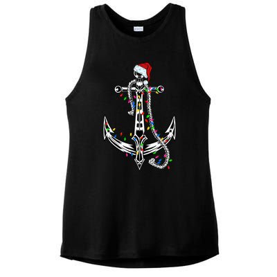 Boating Christmas Anchor Santa Lights Sailing Boat Sailor Gift Ladies PosiCharge Tri-Blend Wicking Tank