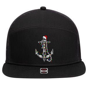 Boating Christmas Anchor Santa Lights Sailing Boat Sailor Gift 7 Panel Mesh Trucker Snapback Hat