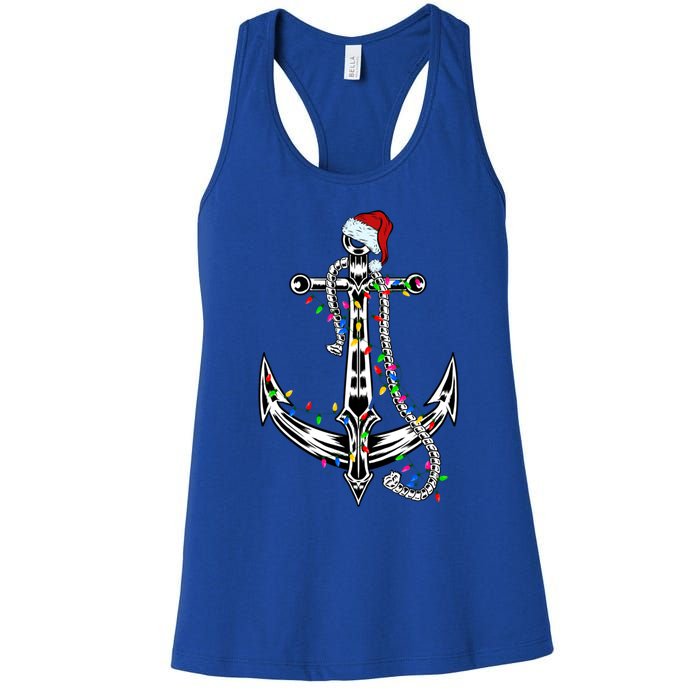 Boating Christmas Anchor Santa Lights Sailing Boat Sailor Gift Women's Racerback Tank