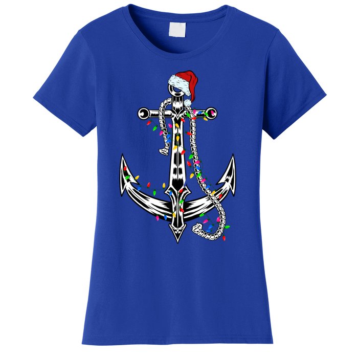 Boating Christmas Anchor Santa Lights Sailing Boat Sailor Gift Women's T-Shirt