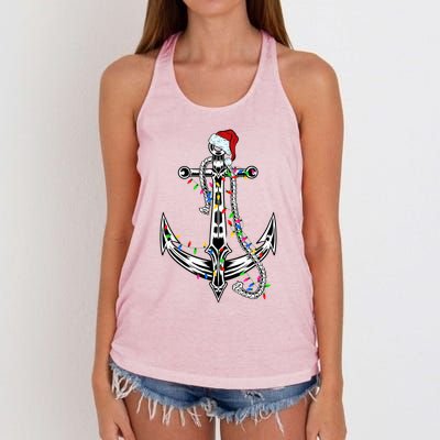 Boating Christmas Anchor Santa Lights Sailing Boat Sailor Gift Women's Knotted Racerback Tank