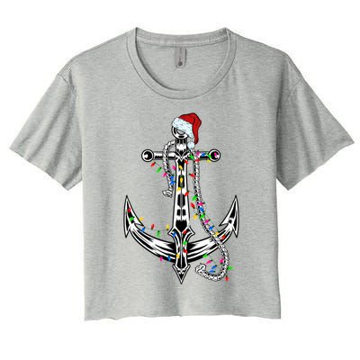 Boating Christmas Anchor Santa Lights Sailing Boat Sailor Gift Women's Crop Top Tee