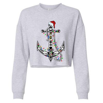 Boating Christmas Anchor Santa Lights Sailing Boat Sailor Gift Cropped Pullover Crew