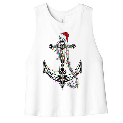 Boating Christmas Anchor Santa Lights Sailing Boat Sailor Gift Women's Racerback Cropped Tank