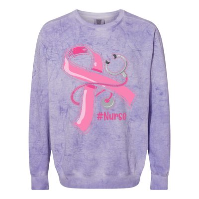 Breast Cancer Awareness Nurse Stethoscope Pink Ribbon Colorblast Crewneck Sweatshirt