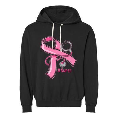 Breast Cancer Awareness Nurse Stethoscope Pink Ribbon Garment-Dyed Fleece Hoodie